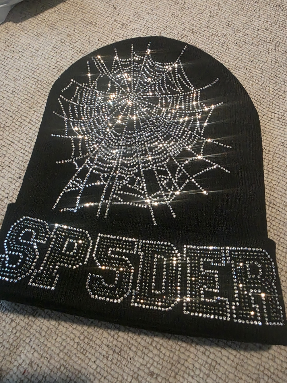 Sparkle Spider Black Rhinestone Beanie